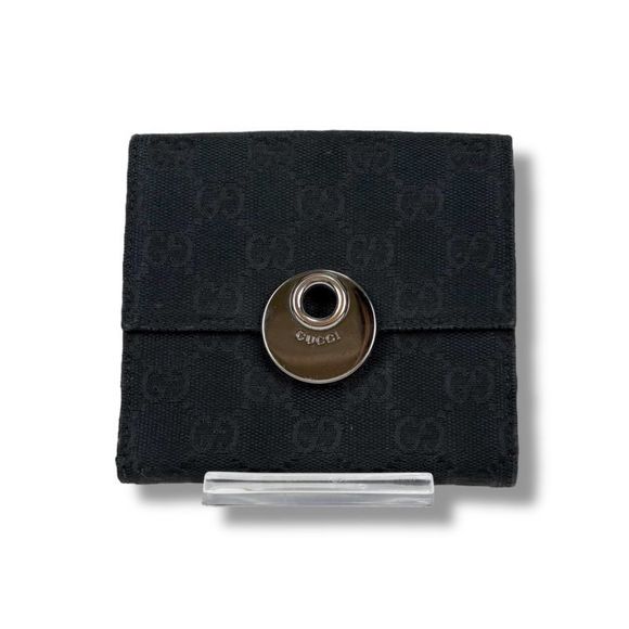 Gucci Compact Wallet Bifold Wallet Black GG Canvas GG Pattern - Picture 2 of 14
